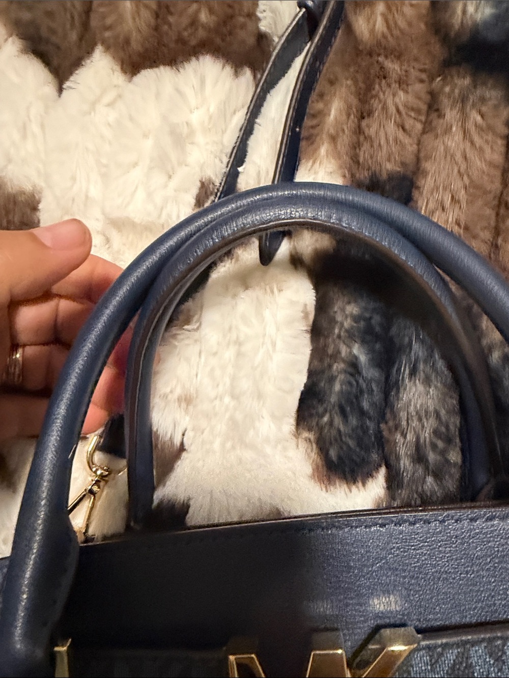 Michael Kors Dark Navy Logo Satchel with Gold Hardware - Picture 4 of 7